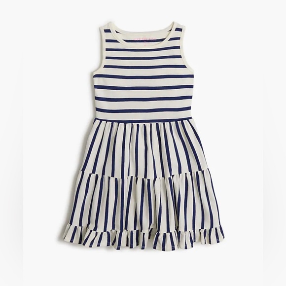 J. Crew Other - Brand New J.Crew Girls Striped Blue & White Ruffle Tank Dress, Size 7, NWT